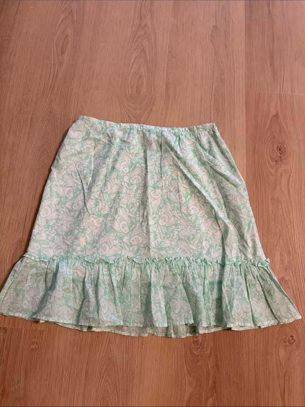 Light Mint Floral Vineyard Vines A-Line Ruffle Hem Skirt by